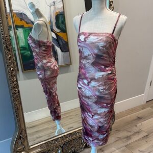 Bodycon ruched Pink and White Women's Dress